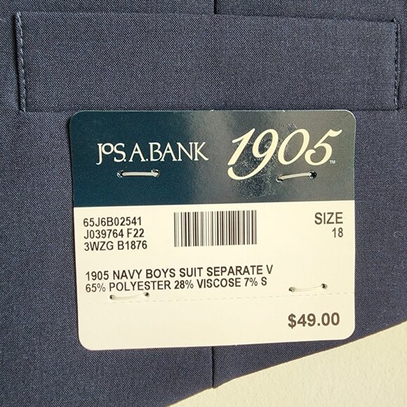 Size 18 Boys Vest Navy Blue Wedding Ringbearer Jos A Bank Kids Polyester Nwt New - Picture 5 of 17